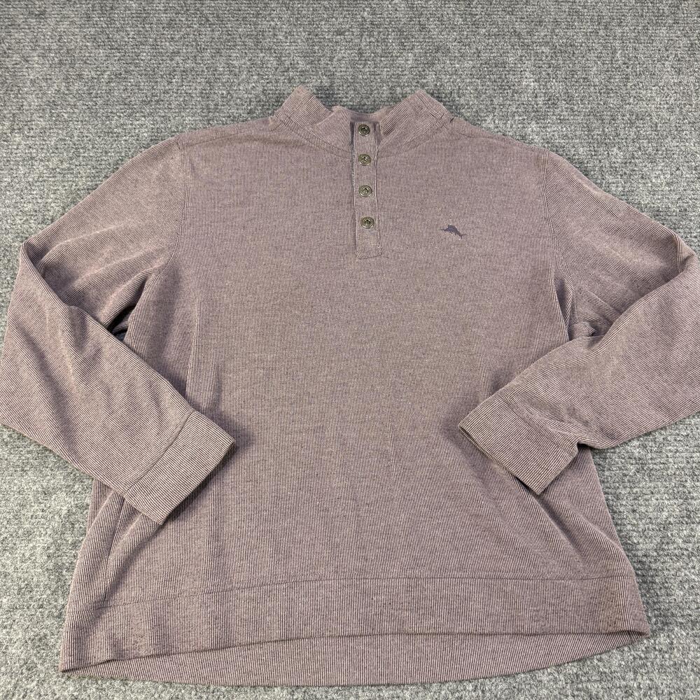 Tommy Bahama Sweater Mens 2XL Purple Waffle Knit Henley Mock Neck Pullover